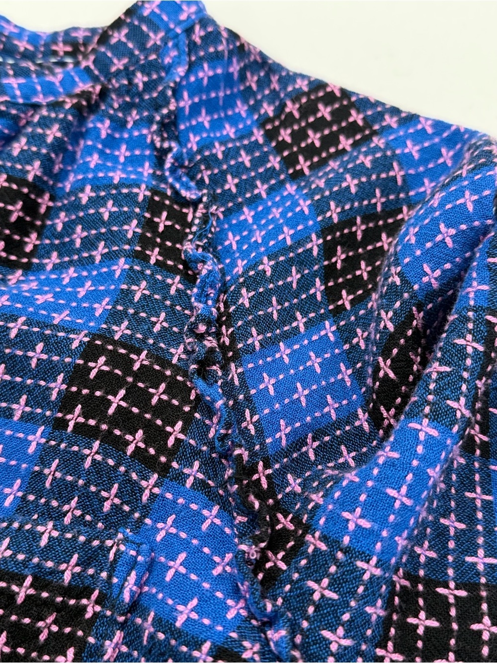 Pilcro Anthropologie Blue Black Pink Wool Blend Plaid Blouse Boho Academia - Picture 9 of 11